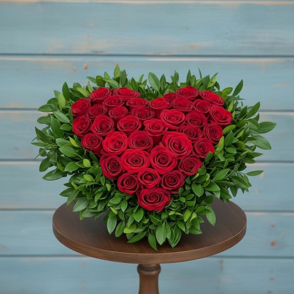 Цветочная композиция из Розы в виде сердца в Верхнеуральске