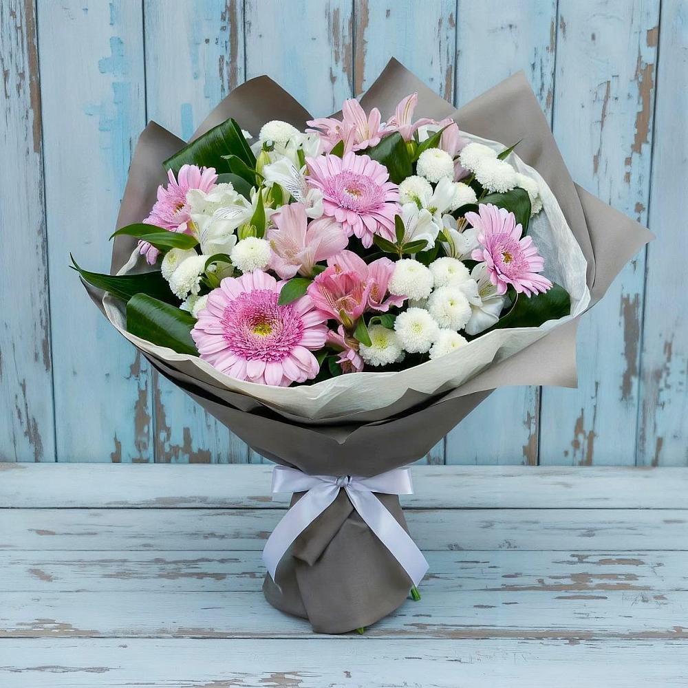 Букет цветов из: Герберы, Альстромерии и Хризантемы в Верхнеуральске