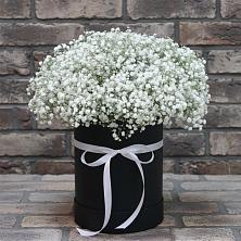 Цветочная композиция из Гипсофила в шляпной коробке в Верхнеуральске