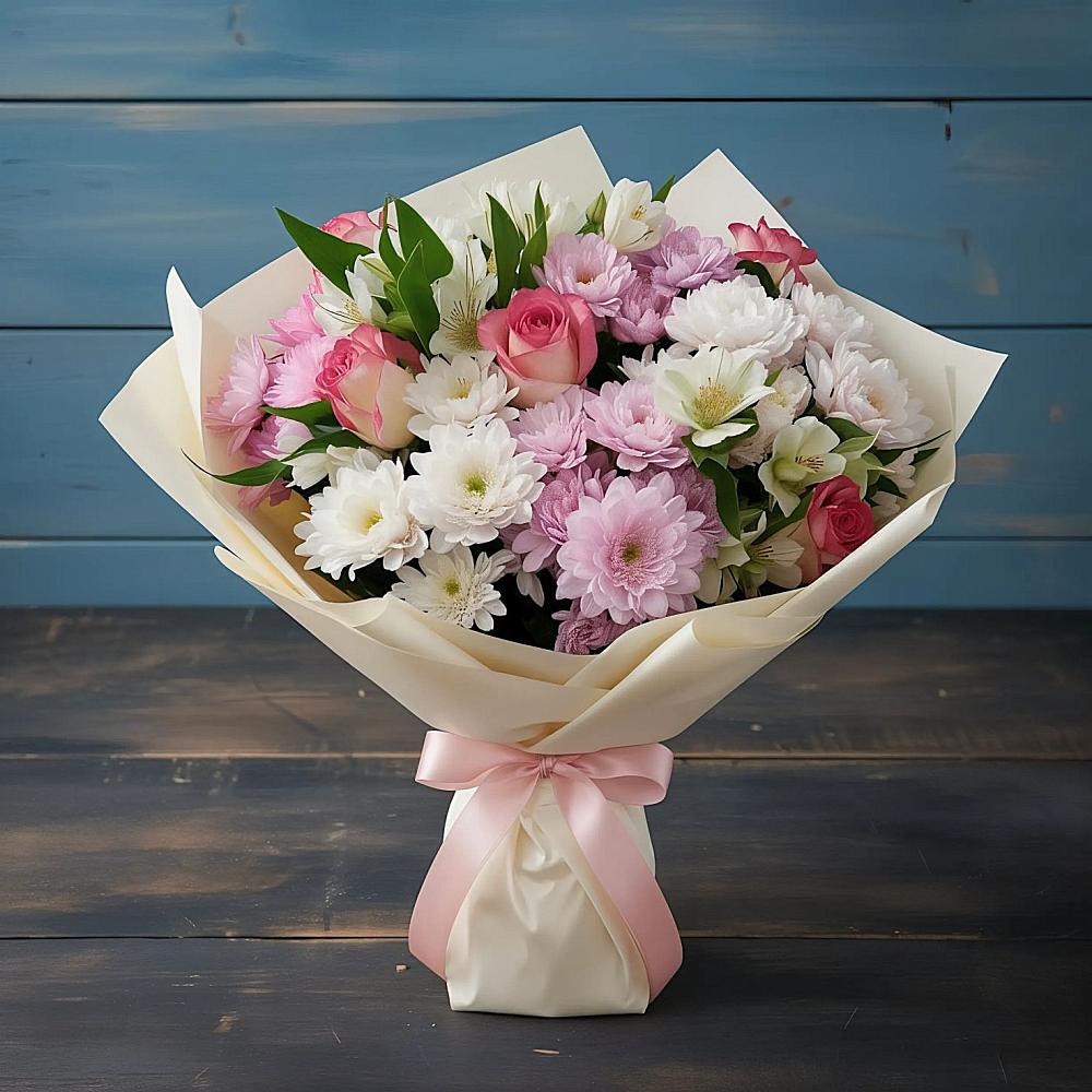 Букет цветов из: Хризантемы, Альстромерии и Розы в Верхнеуральске